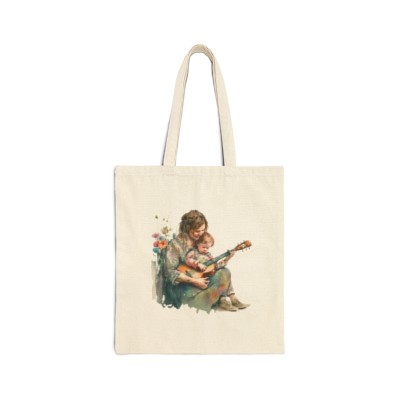 Cotton Canvas Tote Bag - Mama and Baby with Guitar