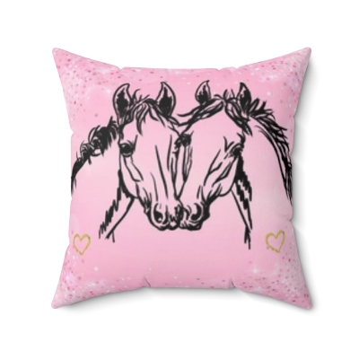 Horse Heart Girl Gift Pink Faux Suede Square Pillow
