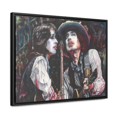 Framed Canvas: Joan Baez and Bob Dylan by Kira Matos (Wood Frame, Gallery Wrapped 1.25 in)