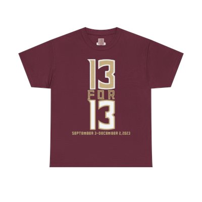 2023 Florida State 13 FOR 13 Undefeated (vertical) Unisex Heavy Cotton Tee-shirt