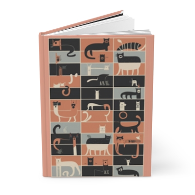 Pink and Blue Mid-century Modern Cats Hardcover Lined Journal 