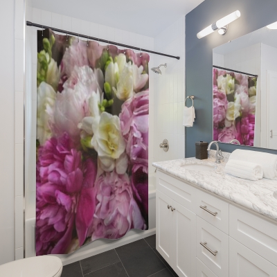 Peony and Fresia Shower Curtain! Delicious Spring Extravaganza! Look at this every day and watch how your mood changes!!