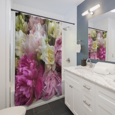 Pink, Hot Pink, White Peonies and Freesia! Shower Curtain! (or wall hanging, room divider, photo bkrd and more)
