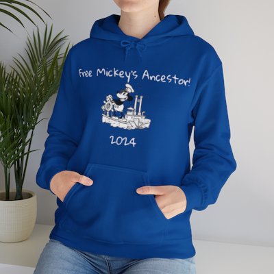 Steamboat Willie - Free Mickey's Ancestor 2024 Hooded Sweatshirt - Wrap Yourself in Copyright-Free Nostalgia Mickey Mouse Funny Genealogy