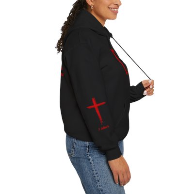 Love Truth Unisex Heavy Blend™ Hooded Sweatshirt (Available in Black & White) ***Cross & 2 John 6 on Right Sleeve***