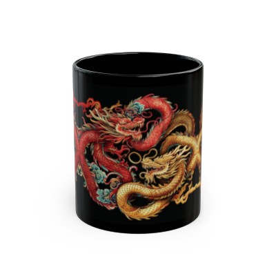 Dueling Dragons 11oz Black Ceramic Mug