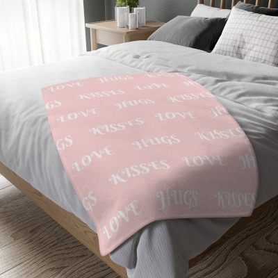 ROSEY - PINK LOVE, HUGS, KISSES Velveteen Minky Blanket (Two-sided print)