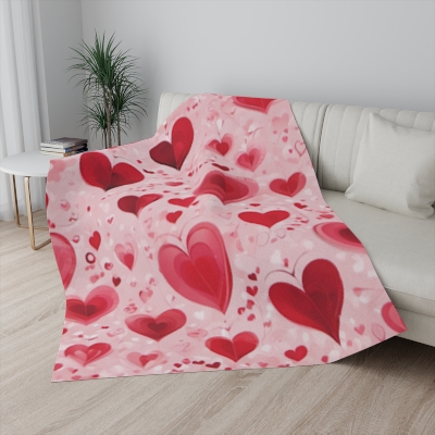 PINK/RED HEARTS  Sherpa Blanket
