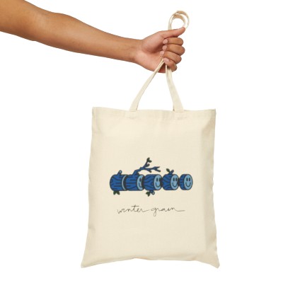 Cotton canvas tote bag with winter log logo