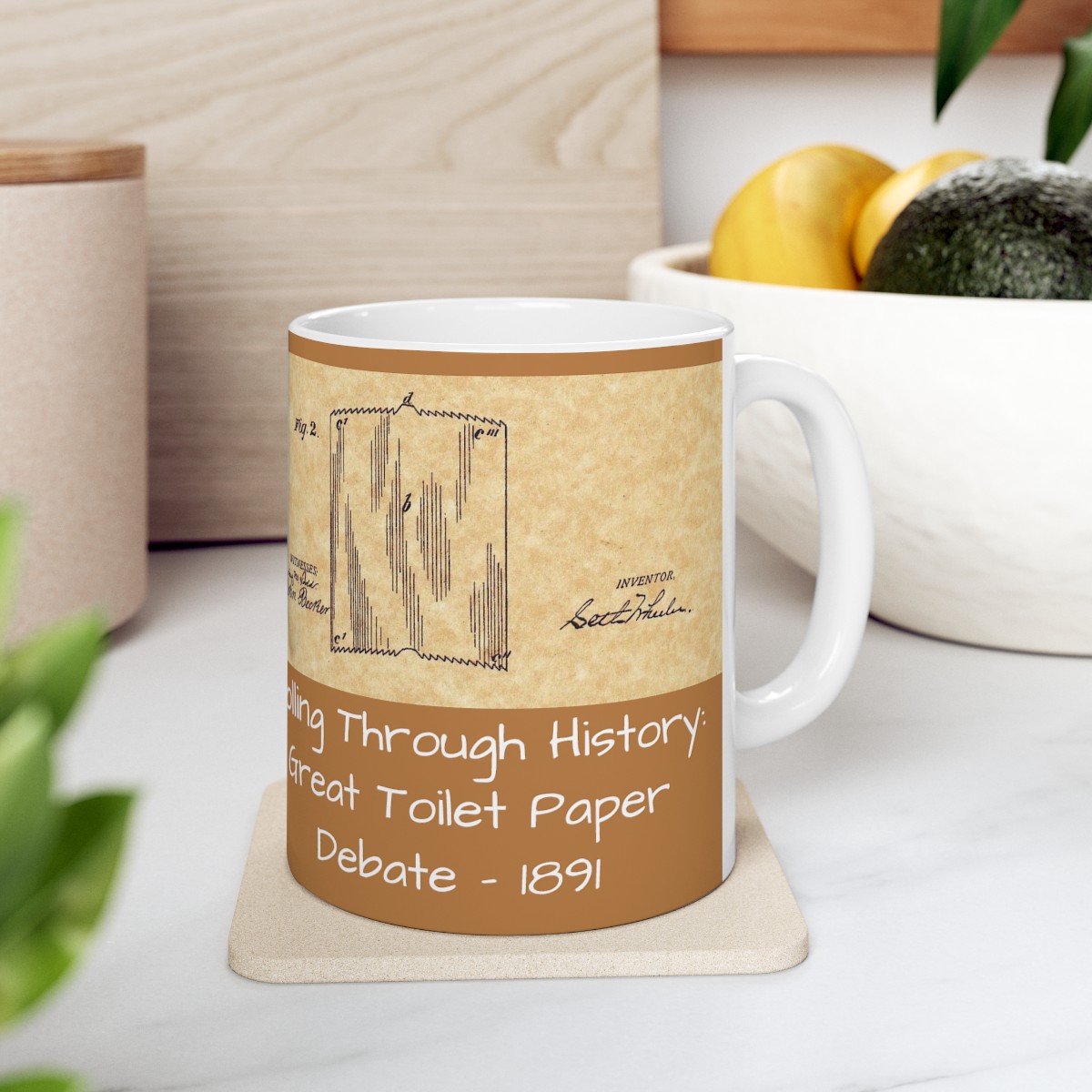 History Buff Gift - U.S. Toilet Paper Patent Mug - Rolling Through History: 1891 Great Toilet Paper Debate - Ceramic Mug 11oz product thumbnail image