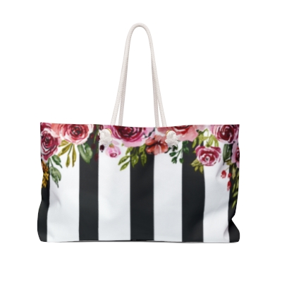 Weekender Bag: Black White Stripe Floral 