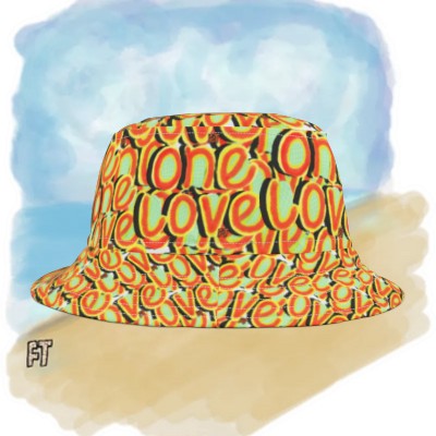 One Love Orange Green Script - Digital Drawing - By Frankie Tees - Bucket Hat (AOP)