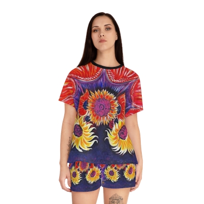 Sunflower Crown, Art by Hannah Maria Women's Short Pajama Set (AOP)
