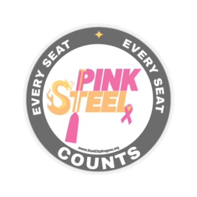 Every Seat Counts Kiss-Cut Stickers with Pink Steel logo