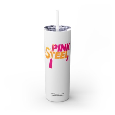 Pink Steel Skinny Tumbler with Straw, 20oz