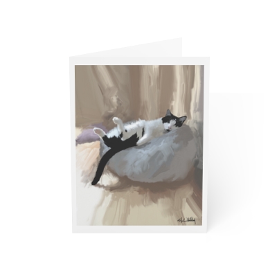 Cat art drawing Greeting Cards: 'Relax' - Blank inside, humorous