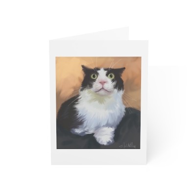 Cat art drawing Greeting Cards: *doorbell rings* - Blank inside, humorous, Tuxedo Cat