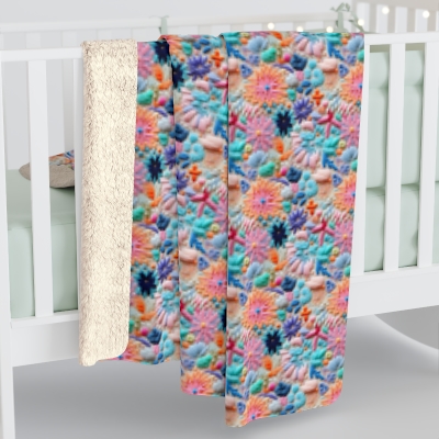 Unbelievably-soft Sherpa Fleece Blanket | Rare Beauty Knit-look Floral Collection