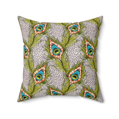 Room Accents Indoor Square Pillow | Yellow Peacock Feathers Collection