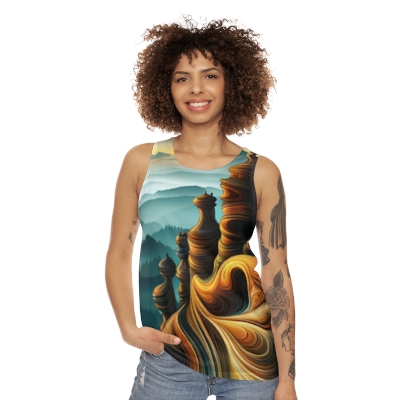 Infinite Peaks Unisex Tank Top: Wearable Artistry with Mountains and Fractals