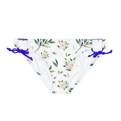 White Flower & Leaves - Loop Tie Side Bikini Bottom