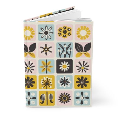 1960s Style Flower Grid Lined Hardcover Journal