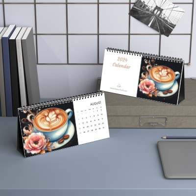 2024 Coffee Time Desktop Calendar With Monthly Grid 