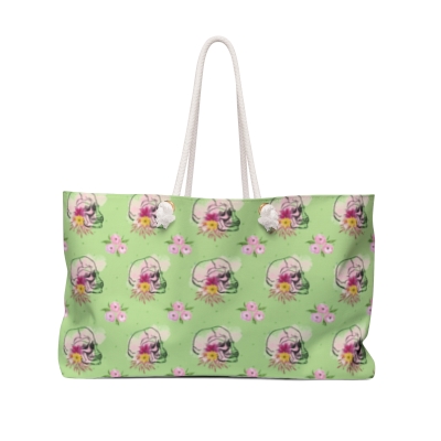Bag Pattern Flowers and Bones Green Background