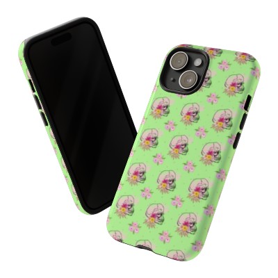 Phone Cases Pattern Flowers and Bones Green Background