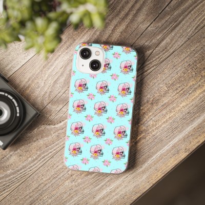 Flexi Cases Pattern Flowers and Bones Cyan Background