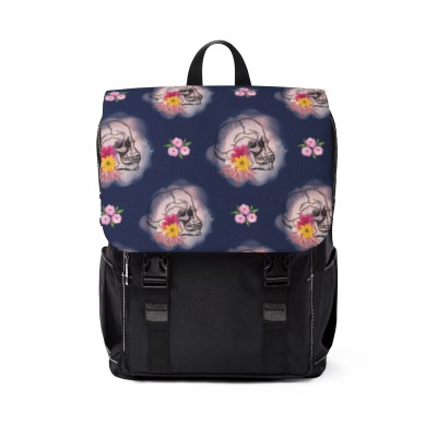 Unisex Casual Shoulder Backpack Flowers and Bones Blue Edition