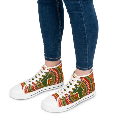 African Map High Tops for Women, Stylish Gift, African Map Print Sneakers, Versatile Women's Shoes