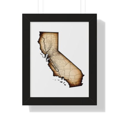 Vintage California line art Mape Framed Vertical Poster