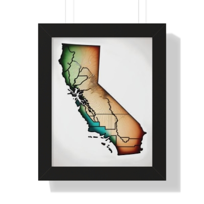 Color Vintage California mape Framed Vertical Poster