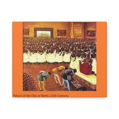 Royal Splendor: Oba of Benin's Court Amidst Trade and Diplomacy, Captured on Canvas. Classic Stretched Canvas