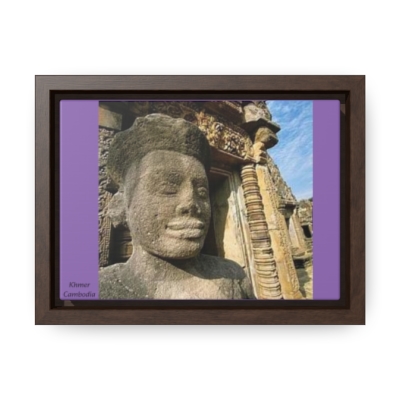 Khmer Civilization Relic: Africoid God Portrait Amid Angkor Wat Ruins. Gallery Canvas Wraps, Horizontal Frame