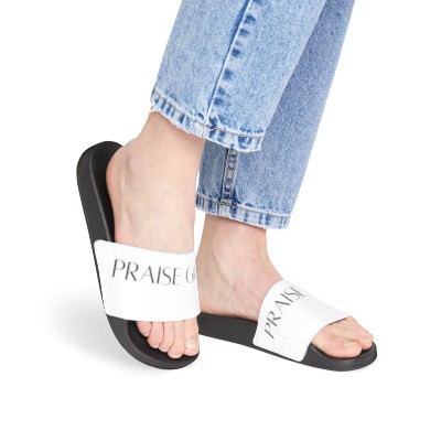 "Praise God" Women's White Slide Sandals