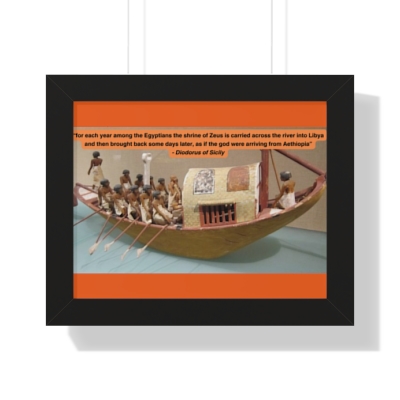 Sailing Majesty: Egyptian Boat Embarks on Sacred Journey Carrying Shrine of Zeus 'from Ethiopia'. Framed Horizontal Poster