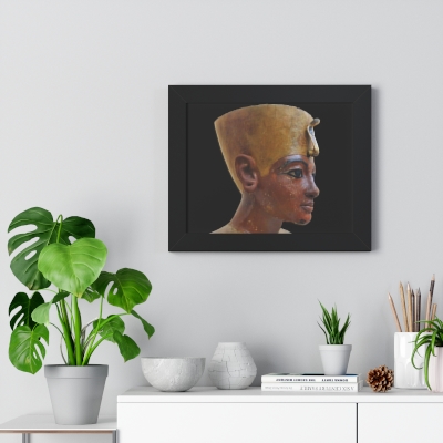 Unveiling the True Visage: Authentic Portrait Reveals Tutankhamun's Timeless Majesty. Framed Horizontal Poster