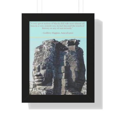  Ancient Guardians: Afrocoid Statues at Angkor Wat Echo Forgotten Epochs of Black Dominance Across Asia. Framed Vertical Poster