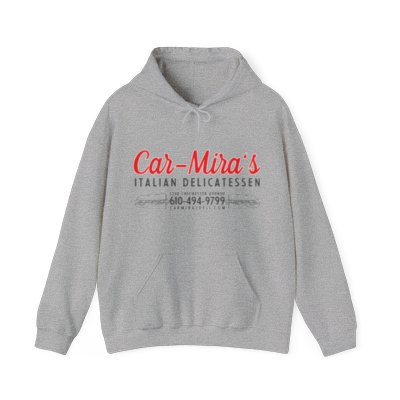 Car Mira's Delicatessen - Red Info Logo - Unisex Heavy Blend™ Hooded Sweatshirt