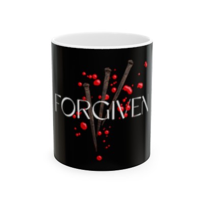 Black Forgiven Crucifixion Nails Blood of Jesus Christian Faith Ceramic Mug, 11oz 