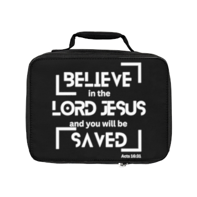 Black Believe in the Lord Jesus and you will be Saved Inspirational Christian Bible Cover/ Lunch Bag