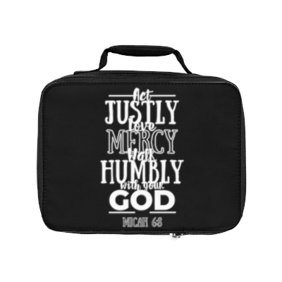 Black Act Justly Love Mercy and Walk Humbly with Your God Bible Scripture Verse Inspirational Christian Bible Cover/ Lunch Bag
