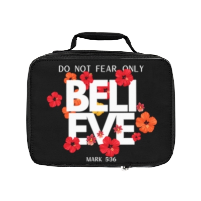 Black Do Not Fear Only Believe Mark 5:36 Bible Scripture Verse Inspirational Christian Bible Cover/ Lunch Bag