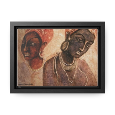 Ancient Splendor: Ajanta Caves Portrait of Africoid Females in India. Canvas Wraps, Horizontal Frame