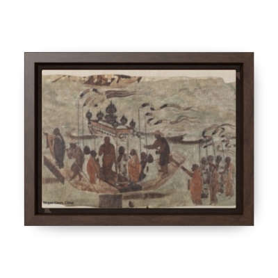 Oceanic Odyssey: Mogao Caves Portrait Unveiling 8 Africoid Men Ferrying Buddha's Blessings. Canvas Wraps, Horizontal Frame