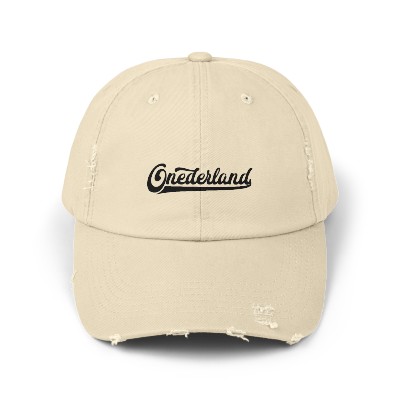 ONEderland - Black Script Unisex Distressed Cap