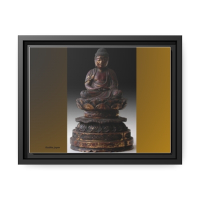 Ancient Serenity: Africoid Buddha Statue Radiates Peaceful Presence in Traditional Japanese Pose. Matte Canvas, Black Frame.