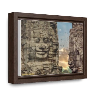 African Majesty at Angkor Wat: Twin Gigantic Heads Carved into Rock Unveil Cultural Marvel. Gallery Canvas Wraps, Horizontal Frame